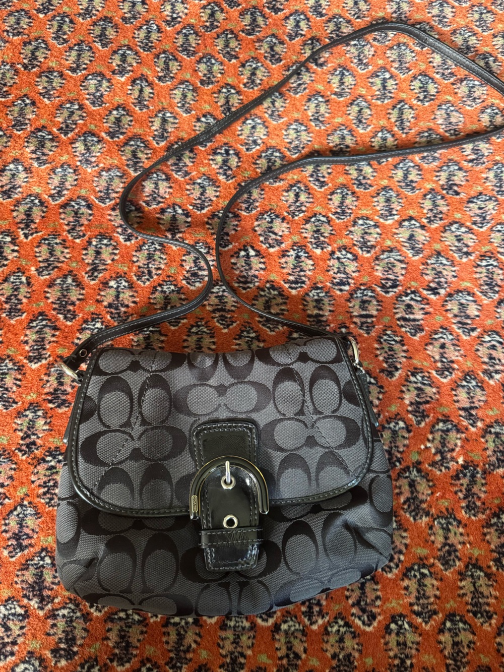 Coach black Signature Small Crossbody with Buckle Detail